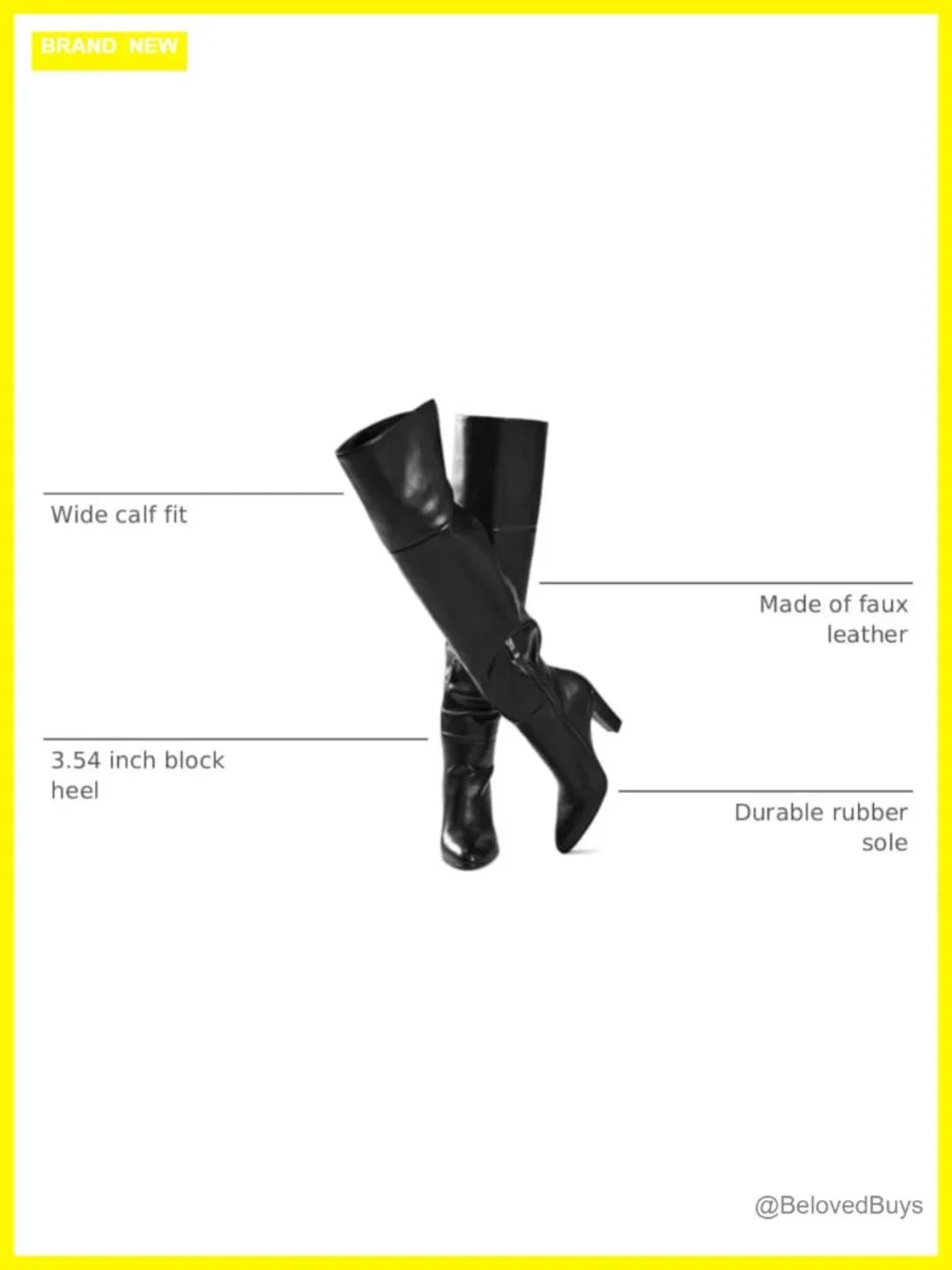 Wide Calf Over Knee Boots Chunky Heel Faux Leather Thigh High Block Heel Women's